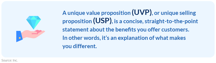 A unique value proposition (UVP)