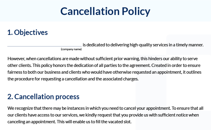 Appointment cancellation policy template